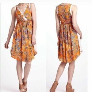 Tabitha For Anthropologie Orange Abstract Empire Waist Midi Dress Spring Size 14